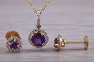 Amethyst and Diamonds set Matching Necklace and Earrings