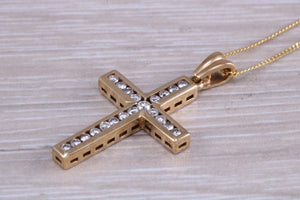 9ct yellow gold Diamond set cross together with 18 inch long chain, British hallmarked