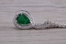 Load image into Gallery viewer, Emerald and Diamond Halo set 18ct White Gold Necklace