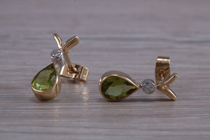 Peridot and Diamond set Earrings, Necklace and Bracelet in Yellow Gold