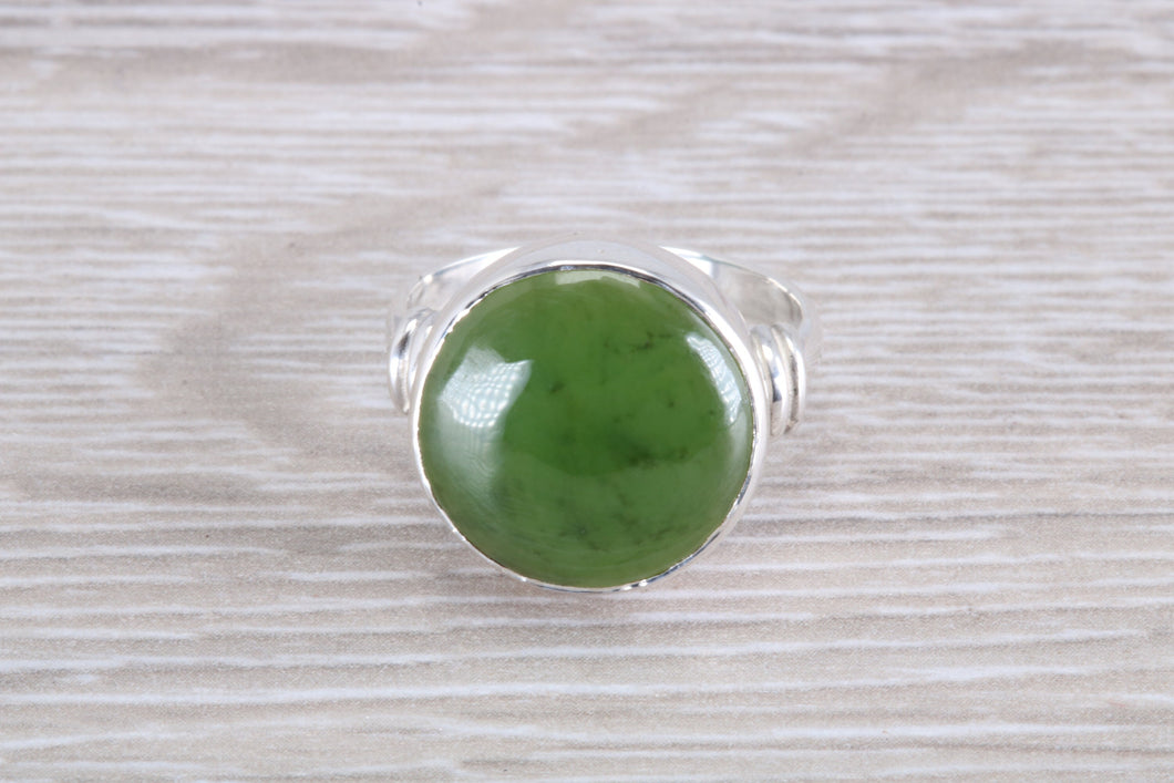 15 mm Round cut Natural Green Jade Ring