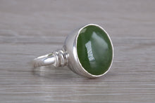 Load image into Gallery viewer, 15 mm Round cut Natural Green Jade Ring