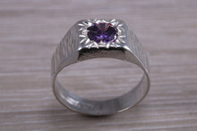 Load image into Gallery viewer, Round cut Amethyst set Silver Signet Ring