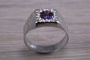 Round cut Amethyst set Silver Signet Ring