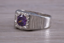 Load image into Gallery viewer, Round cut Amethyst set Silver Signet Ring