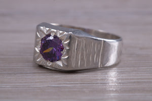 Round cut Amethyst set Silver Signet Ring