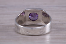 Load image into Gallery viewer, Round cut Amethyst set Silver Signet Ring