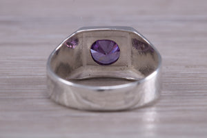 Round cut Amethyst set Silver Signet Ring