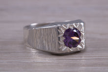 Load image into Gallery viewer, Round cut Amethyst set Silver Signet Ring