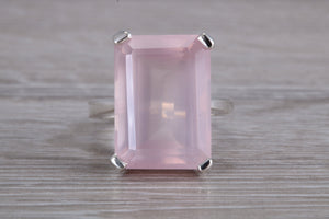 7 carat Large rectangle cut Rose Quartz set Ring