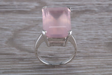 Load image into Gallery viewer, 7 carat Large rectangle cut Rose Quartz set Ring