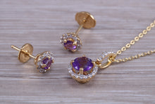 Load image into Gallery viewer, Amethyst and Diamonds set Matching Necklace and Earrings