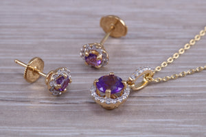 Amethyst and Diamonds set Matching Necklace and Earrings