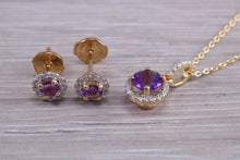 Load image into Gallery viewer, Amethyst and Diamonds set Matching Necklace and Earrings