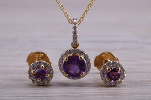 Amethyst and Diamonds set Matching Necklace and Earrings