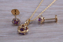 Load image into Gallery viewer, Amethyst and Diamonds set Matching Necklace and Earrings