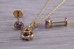 Amethyst and Diamonds set Matching Necklace and Earrings