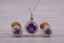 Load image into Gallery viewer, Amethyst and Diamonds set Matching Necklace and Earrings