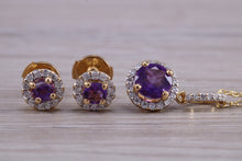 Load image into Gallery viewer, Amethyst and Diamonds set Matching Necklace and Earrings