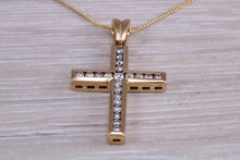 Load image into Gallery viewer, 9ct yellow gold Diamond set cross together with 18 inch long chain, British hallmarked