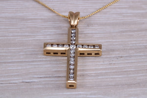 9ct yellow gold Diamond set cross together with 18 inch long chain, British hallmarked