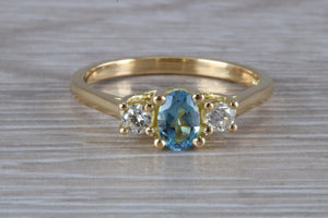 Aquamarine and Diamond Trilogy Ring