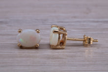 Load image into Gallery viewer, Oval cut Fiery Opal set Yellow Gold Stud Earrings