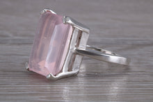 Load image into Gallery viewer, 7 carat Large rectangle cut Rose Quartz set Ring