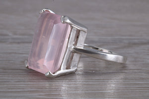 7 carat Large rectangle cut Rose Quartz set Ring