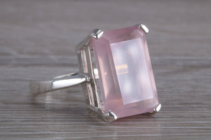 7 carat Large rectangle cut Rose Quartz set Ring