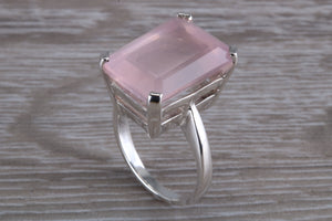 7 carat Large rectangle cut Rose Quartz set Ring