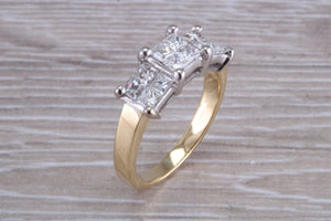 Half carat Square Princess cut Diamonds set 18ct Gold Ring