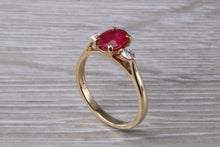 Load image into Gallery viewer, Natural Ruby and Diamond Trilogy Ring. Oval cut Ruby and Round cut Diamonds. July Birthstone, Ideal ruby anniversary gift