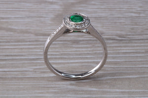 Emerald and Diamond Halo set White Gold Ring