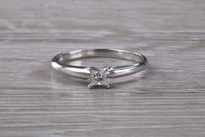 Dainty and Minimalist Princess cut diamond Set 18ct White Gold Solitaire