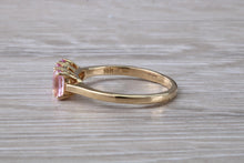 Load image into Gallery viewer, Oval Pink Topaz set Yellow Gold Trilogy Ring