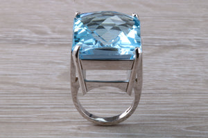Very Large 70 carat Sky Blue Topaz set White Gold Statement Ring