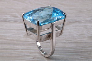 Very Large 70 carat Sky Blue Topaz set White Gold Statement Ring