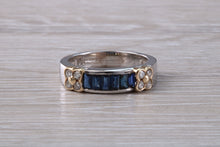 Load image into Gallery viewer, Beautiful Blue Sapphire and Diamond set eternity ring, stunning royal blue colour with top white grade diamonds set in 18ct white gold