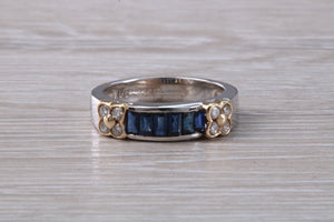 Beautiful Blue Sapphire and Diamond set eternity ring, stunning royal blue colour with top white grade diamonds set in 18ct white gold