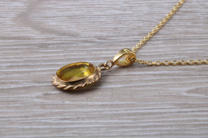 Over 2 carat Oval cut Yellow Sapphire set Gold Necklace