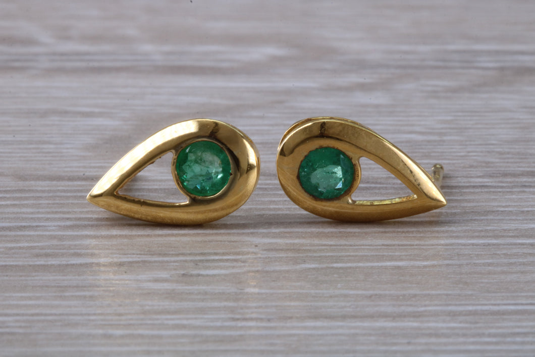 Natural Emerald stud ear rings,Real 9ct Gold and Natural Emeralds.Tear Drop Setting. Ideal Christmas,Birthday,Anniversary,Graduation Gift.
