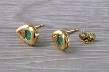 Load image into Gallery viewer, Natural Emerald stud ear rings,Real 9ct Gold and Natural Emeralds.Tear Drop Setting. Ideal Christmas,Birthday,Anniversary,Graduation Gift.