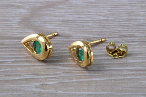 Natural Emerald stud ear rings,Real 9ct Gold and Natural Emeralds.Tear Drop Setting. Ideal Christmas,Birthday,Anniversary,Graduation Gift.