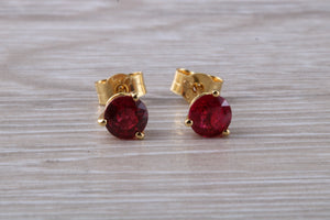 Stunning 1 carat Ruby Solitaire set 18ct Yellow Gold Earrings