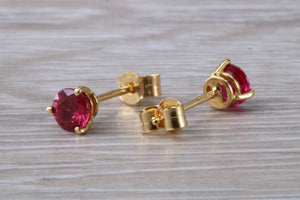 Stunning 1 carat Ruby Solitaire set 18ct Yellow Gold Earrings