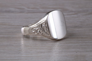 Family Crest Engraved Large Chunky Patterned Signet Ring in Sterling Silver