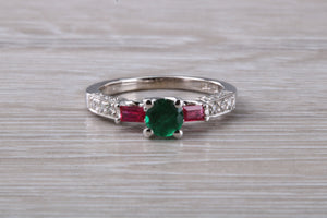 Emerald, Ruby and Diamond set 18ct White Gold Ring