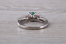 Load image into Gallery viewer, Emerald, Ruby and Diamond set 18ct White Gold Ring