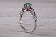 Load image into Gallery viewer, Emerald, Ruby and Diamond set 18ct White Gold Ring